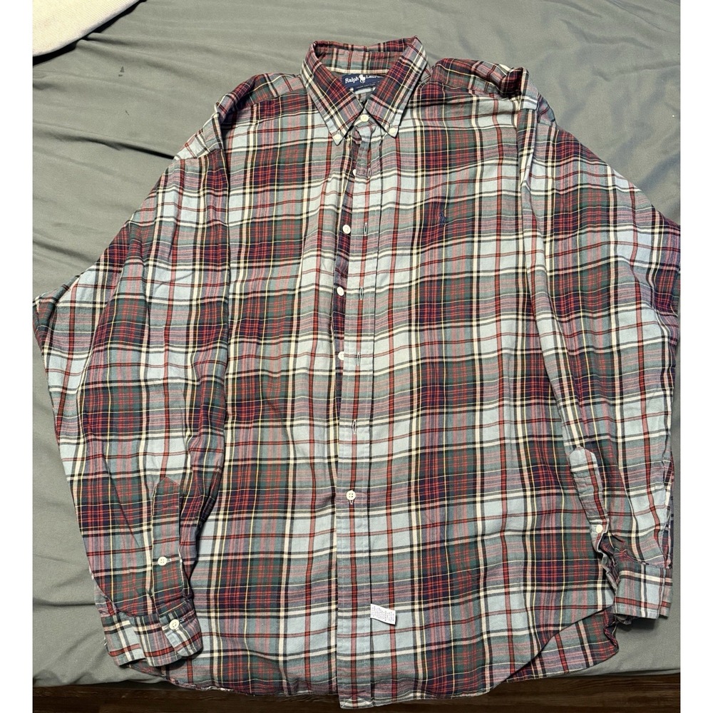 Ralph Lauren Men's Long Sleeve Cotton Button-Down Shirt‎ Plaid, Size 2XL